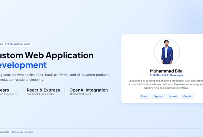 be your full stack ai developer for custom web application development